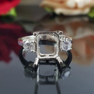 10X12 MM Rectangle Semi Mount Ring-Bride Ring-Without Stone Ring-Wedding Ring-Women Ring-925 Sterling Silver Ring- Prong Setting Ring