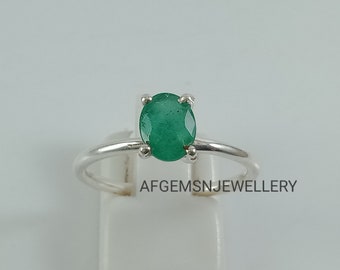 Oval Emerald Halo Ring, Emerald Engagement Ring, Dainty 925 Sterling Silver Anniversary Gift For Her, May Birthstone, Fine Jewelry