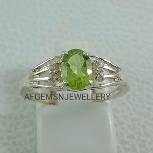 Promise Peridot Ring-Oval Cut-Peridot Engagement Ring-Green Stone Ring-August Birthstone-Silver Peridot Ring