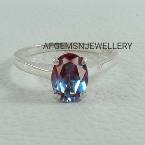 Véritable bague en alexandrite de laboratoire-bague en argent sterling-bague de fiançailles-bague de promesse-couleur changeant de pierre-pierre de naissance de juin