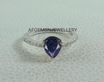 Beautiful Handmade Blue Sandstone Ring/Solid Silver 925/Statement Ring /Elegant design ring/engagement ring/perfect gift ring for her