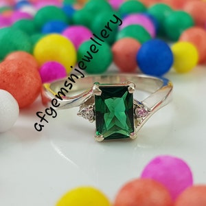 Lab Grown Emerald Ring Emerald Cut Engagement Ring 925 Sterling Silver Ring Anniversary Ring Promise Ring
