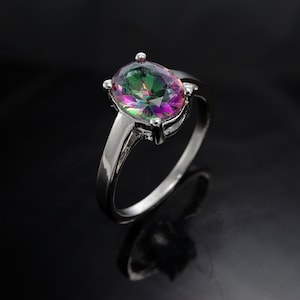 Mystic Topaz Ring Wedding Ring Oval Cut Rainbow Gemstone Sterling Silver Ring for Women