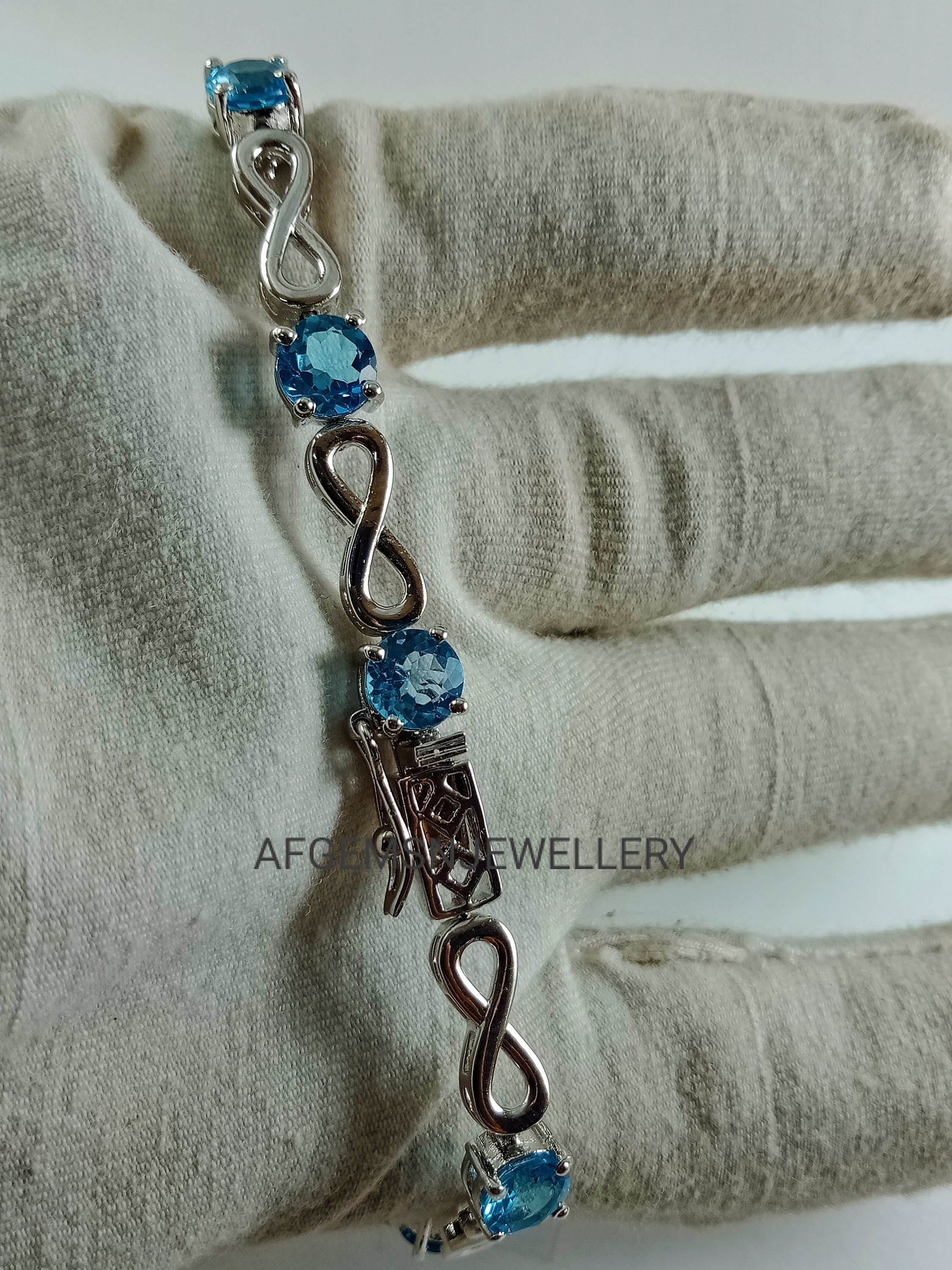 Swiss Blue Topaz Bracelet-Tennis Bracelet-925 Silver | Etsy