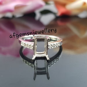 6X8 MM Emerald Cut Semi Mount Ring-Without Main Stone Ring-925 Sterling Silver Ring-6x8mm Octagon Prong Setting Ring