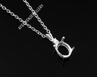 Colgante Semi Mount Oval 9x7mm In 925 Plata De Ley, Regalo Para Ella, Collar Joyería, Regalo Mujer Pre-Notched 4 Prong