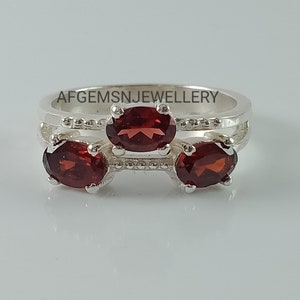 Garnet engagement solitaire ring sterling silver oval cut ring January birthstone
