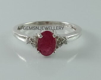 Bague Rubis Gemstone-Vintage Ruby Ring-925 Bague en Argent Sterling-Bague Rubis Rouge-Bague Ovale Rubis-Bague Proposition Bague-Bague Bijoux Rubis