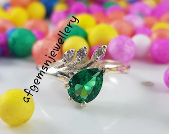 Emerald Wedding Ring, May Birthstone, 2 Carat 6*8 mm Emerald Solitaire Ring, Pear Cut Emerald, Green Stone Ring, Emerald Promise Ring