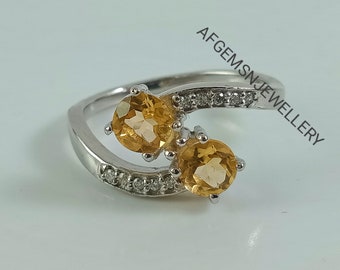 Round Yellow Topaz Ring-Yellow Topaz Ring-Natural Golden Topaz Ring-925 Silver Ring-Golden TOPAZ Jewelry-Vintage Ring-Birthstone TOPAZ Ring