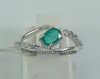 Wedding Emerald Ring-100%Natural Emerald Ring-Green Emerald Ring-Emerald Silver Ring-Emerald Ring-Unique Emerald Ring-Oval Emerald