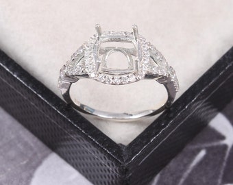 8X8 MM Cushion Semi Mount Ring-Blank Ring-Unset Ring-Prong Setting Ring-Without Stone Ring-925 Sterling Silver Ring-Setting Ring