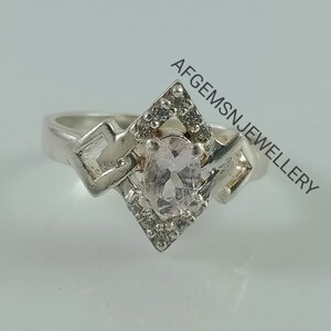 Natural Morganite Ring Oval Cut Promise Solid Sterling Silver Wedding Ring Pink Gemstone Ring
