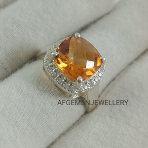 Cushion Cut Yellow Topaz Ring-Natural Golden Topaz Ring-925 Sterling Silver Ring-Golden TOPAZ Jewelry-Cushion Topaz Ring-November Birthstone