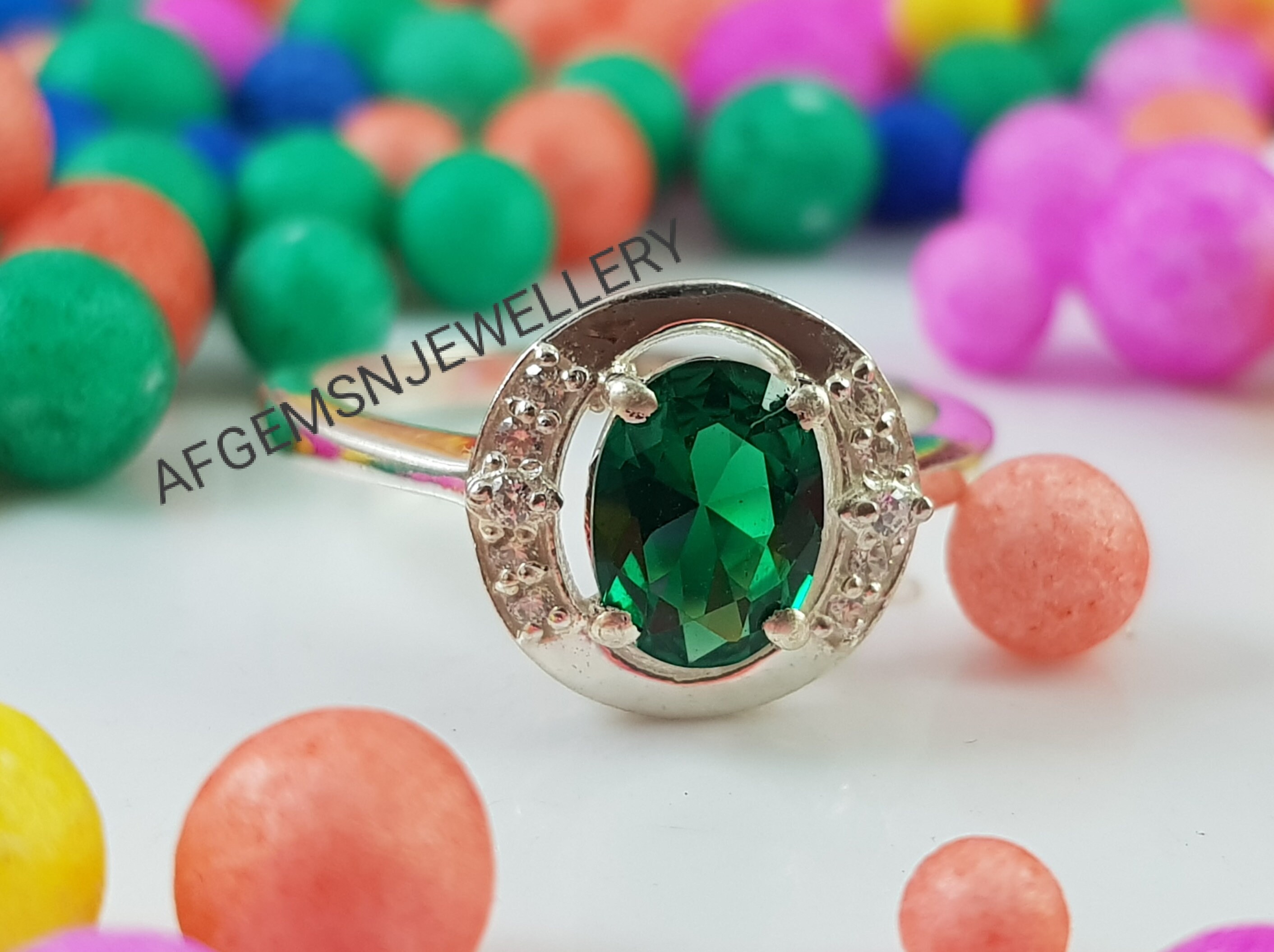 Lab Emerald Engagement Ring Sterling Silver Ring Anniversary Etsy