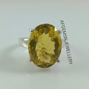 Real Lemon Quartz Ring Light Yellow Gemstone Ring Oval Cut Minimalist Ring