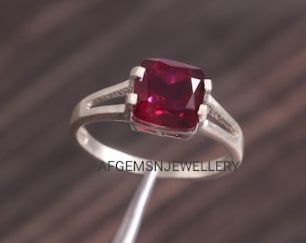 Rhodolite Garnet Silver Ring, Gemstone Silver Ring, Cushion Cut Ring, Rhodolite Silver Ring, Anniversary Ring, Promise Ring
