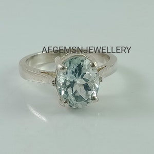 Genuine Aquamarine Ring-Oval Cut Aquamarine-March Birthstone Ring-Sterling Silver Ring-Aquamarine Jewelry Ring