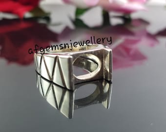 Anel de prata esterlina 925 - Anel oval semi-montado de 9 x 11 mm - Sem anel de pedra preciosa - Anel masculino semi-montado - Anel com fixação de garras - Anel em branco