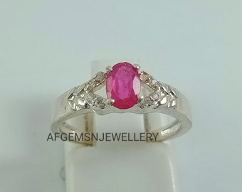 Faceta Rubí Compromiso Anillo-Natural Glassfilled Ruby Ring-Julio Piedra de Nacimiento-Red Piedra Preciosa Anillo-Solitaire Ruby Ring
