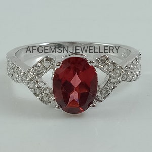 Red Garnet Ring, January Birthstone Ring, Oval Designer Band, Genuine Gemstone Ring, 925 Sterling Silver Ring, Gift For Her
