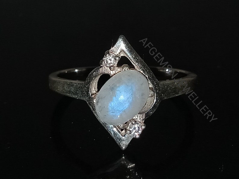 Blue Fire Moonstone Ring-Natural Rainbow Moonstone Ring-Handmade Silver Ring-925 Sterling Silver-Gift for her-Promise Ring-Wedding Ring