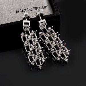 7x5mm - 6x8mm Rectangle Pre-Notched Sterling Silver Emerald Shape Setting Semi Mount Earrings Prong Setting Earrings for Women