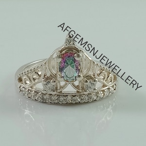 Unique Mystic Topaz Ring, Rainbow Mystic Topaz, Sterling Silver, Oval Cut, Engagement Ring