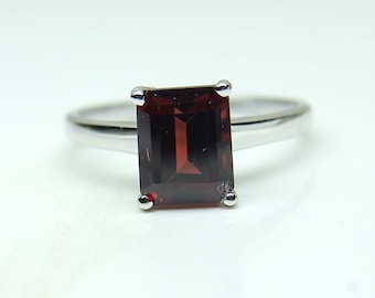 Natural Garnet Ring- Sterling Silver Ring- Red Gemstone Engagement Ring Promise Ring- January Birthstone- Anniversary Birthday Gift For Her