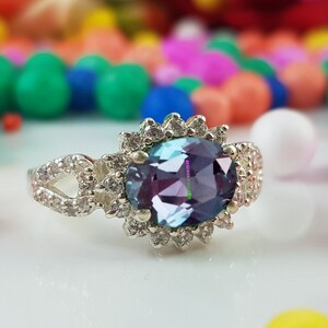 Oval Alexandrite Ring- Sterling Silver Ring- Alex Engagement Promise Ring- Genuine Lab Alexandrite June Birthstone- Anniversary Gift For Her