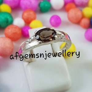 Genuine Smoky Quartz Rings Quartz Rings Oval Shape Brown Gemstone Rings Solid Silver Rings Vintage Rings
