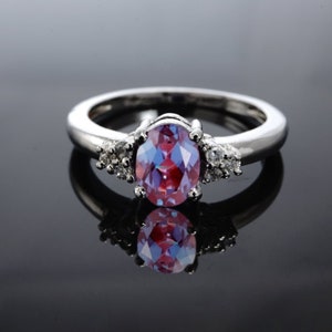 Bague Alexandrite-Bague Fiançailles Alexandrite-Ovale Coupe-Couleur Changeante Bague Gemstone-Bague Argent Sterling-Bague Pierre de Naissance Juin