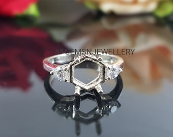 7MM Hexagon Semi Mount Ring-Without Stone Ring- four Prong Setting Ring-925 Sterling Silver Ring-Wedding Ring