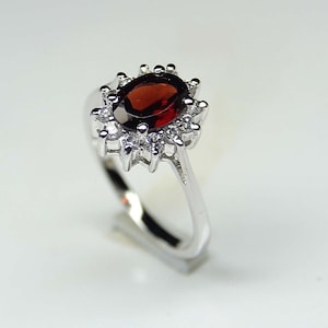 Echter Granat Ring, Ovale Form, Versprechensring, 925 Sterling Silber, Ehering, Ehering, Ring für Frauen, Januar Geburtsstein