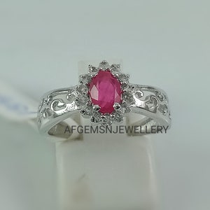 Vintage Ruby Ring, July Birthstone Sterling Silver Ring Ruby Jewelry For Her, Valentines Day Gift, Wedding Jewelry