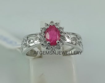Vintage Rubin Ring, Juli Geburtsstein Sterling Silber Ring Rubin Schmuck für Sie, Valentinstag Geschenk, Hochzeit Schmuck