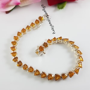 Engagement Yellow Topaz Bracelet-Tennis Golden Topaz Bracelet-925 Silver Bracelet-Trillion Gemstone Bracelet-Unique Topaz Bracelet