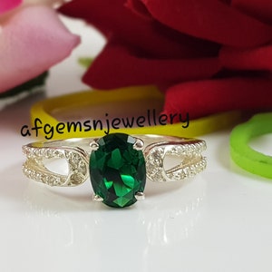 Smaragd Ring, Massiver Silber Smaragd Ring, Oval Form Smaragd Ring, Smaragd Ehering, Mai Geburtsstein Ring, Verlobungsring, Halo Ring