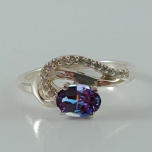 Created Alexandrite Ring, Color Changing Gemstone Ring, 925 Sterling Silver Ring, Wedding Bridal Ring, June Birthstone Ring, Solitaire Ring