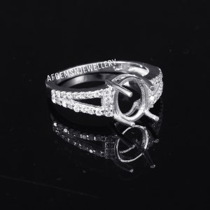 7x9mm Oval Cut Stone Setting V Shank Pre-Notched Sterling Silver Ring Setting Semi Mount Ring