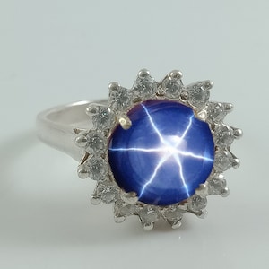 Beautiful Star Sapphire Ring Sterling Silver 925 Blue Lindy Star Ring