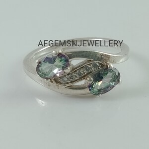 Mystic Topaz Ring-Dual Stone Ring-Mystic Ring-Multi Colors Mystic Topaz Gemstone Ring-925 Silver-Vintage Mystic Ring