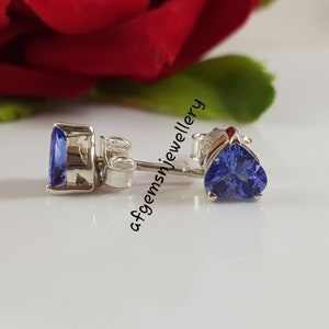 Royal Blue Genuine Tanzanite Stud Earrings, 5*5mm Heart Cut Tanzanite Earrings, Simple Bridal Earrings, Minimalist Earrings