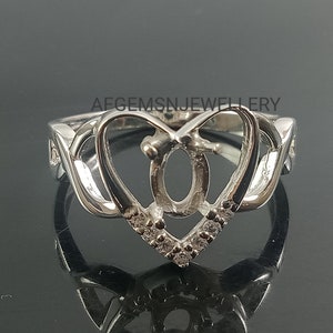 7X5MM Oval Semi Mount Ring-Without Stone Ring-Ready To be Set With Your Own Stone-Heart Shape Ring-925 Silver Ring-Prong Setting Ring