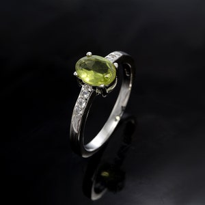 Natural Peridot Ring-Oval Cut-Peridot Engagement Ring-Women Ring-August Birthstone-Sterling Silver Ring
