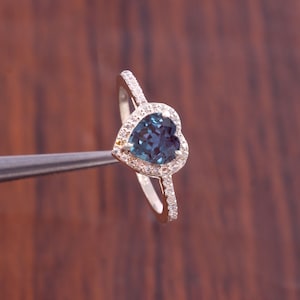 Heart Shape Alexandrite Ring- Sterling Silver Ring- Engagement Ring - Color Changing Stone- June Birthstone- Anniversary Gift For Her