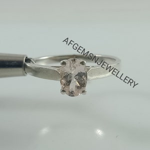 Halo Ring Real Pink Morganite Ring Sterling Silver Ring Oval Cut Gemstone