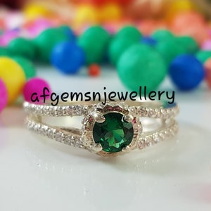 5mm Round Emerald Solitaire Ring, Classic Lab Emerald Ring, May Birthstone Ring, Green Gemstone Ring