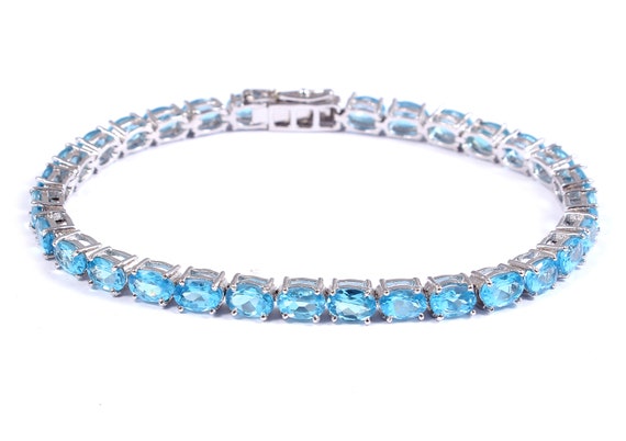 Natural Blue Topaz Bracelet- Tennis Bracelet-925 Silver Bracelet-Handmade Bracelet-Cut Swiss Blue Topaz-Unique Blue Topaz Bracelet For Bride