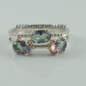 Dainty Mystic Topaz Ring- Sterling Silver Ring- Engagement Promise Ring- Rainbow Gemstone- November Birthstone- Birthday Gift for Her